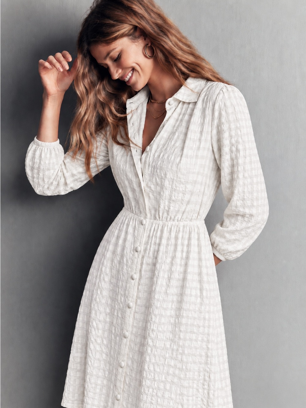 Country Road linen blend puff sleeve shirt dress